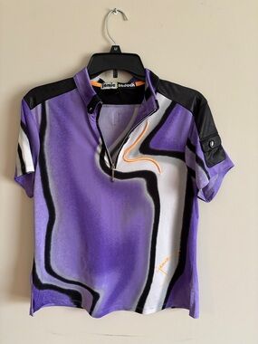 Jamie Sadock Purple Abstract Half-Zip Polo with Black and White Accents